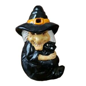 Halloween Witch Ceramic Candle Holder Vintage Black Cat Woolworth Tea Light Box